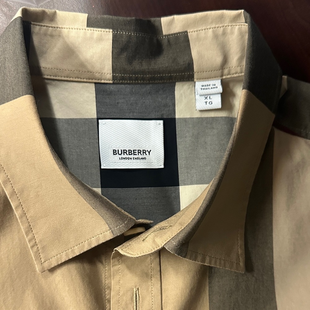 Burberry Men's Beige and Dark Brown Check Shirt